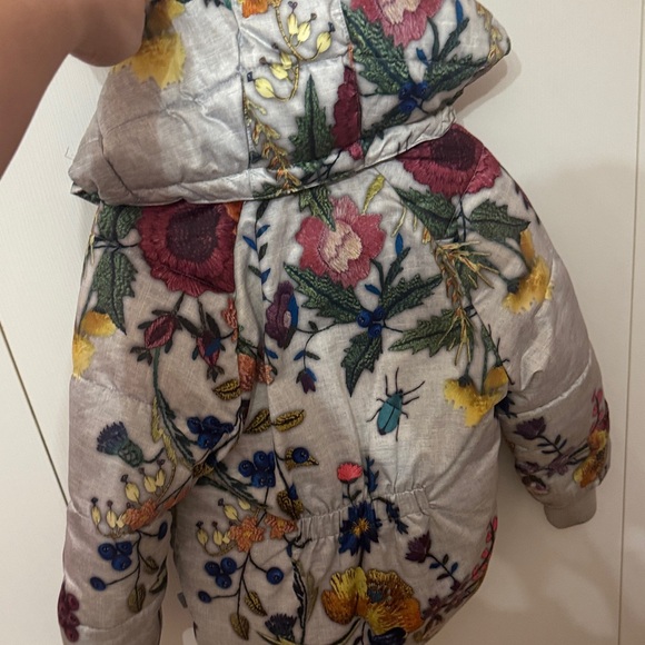 Molo Multicolor Floral Puffer Jacket with Fur Hood - Picture 9 of 12